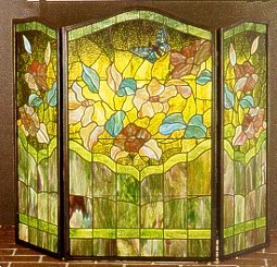 Butterfly In Flowers Stained Glass Fireplace Screen Picture