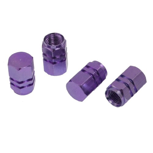 4 Pcs Purple Hexagon Aluminum Alloy Tire Valve Caps for Car Vehicle