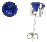 Jewelry : Stud Earring 1.0 Carat size 6mm Brilliant-Cut Sapphire Blue Sterling Silver Cubic Zirconia