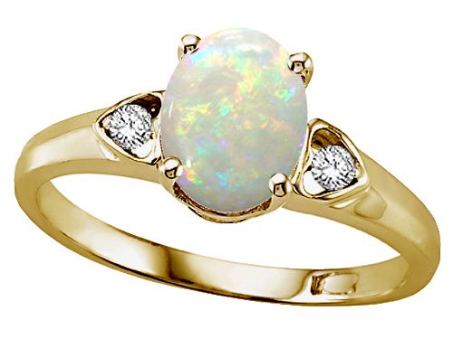 0.81 cts Genuine Opal and Diamond Ring - 14kt White or Yellow Gold