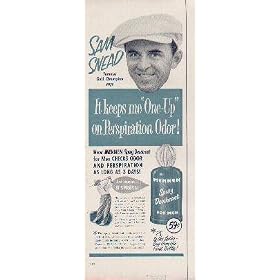 SAM SNEAD, Famous Golf Champion says "It keeps me 'One-Up' on Perspiration Odor!" ..... 1951 MENNEN Spray Deodorant Ad, A5055.