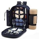 Picnic at Ascot Classic Backpack for 2 with Blanket, Navy