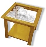 Oak Glass Top End Table With Cat Etched Glass - Cat End Table Furniture - Unique Cat Gift Ideas - Fully Assembled - 22
