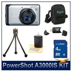 Canon PowerShot A3000 IS Digital Camera (Silver) 4254B001, 10.0 Megapixel, 4x Optical Zoom, 2.7