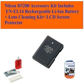 Nikon D3200 Accessory Kit Includes En-el14 Rechargeable Li-ion Battery + Lens Cleaning Kit+ LCD Screen Protector