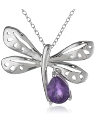 Sterling Silver Amethyst Dragonfly Pendant Necklace, 18"