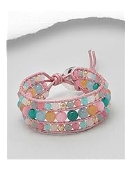 Leather Semi GemStone Beads Bracelet In White Base