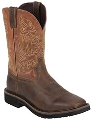 Justin Mens Rugged Stampede Pull-On Work Boot Square Toe Tan 9 D(M) US