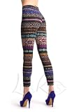 Cheap Beige, Blue, Purple & Brown On Black Aztec Jacquard Knit Print – Multicolored Printed Geometrical Opaque Leggings Picture