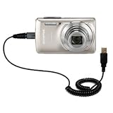 Coiled USB Cable for the Olympus Stylus-7030 Digital Camera with Power Hot Sync and Charge capabilities - uses Gomadic TipExchange Technology