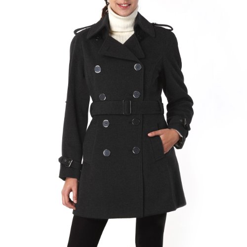 Phistic Women's Cashmere Blend Belted Trench Coat - Dark Gray XL