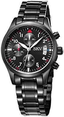 Sisistore Mens Chronograph Sports Quartz Wrist Watch with High Abrasion Proof Mirror Watch Black