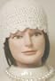 Hand Crocheted Ivory Chenille and Gimp Tweed Skull Cap Offered with Simulated Ivory Large Pearl Short Chain on Gold Plated Necklace Earrings