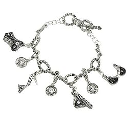 Silvertone And Jet Black Lingerie Detailed Charm Fashion Bracelet
