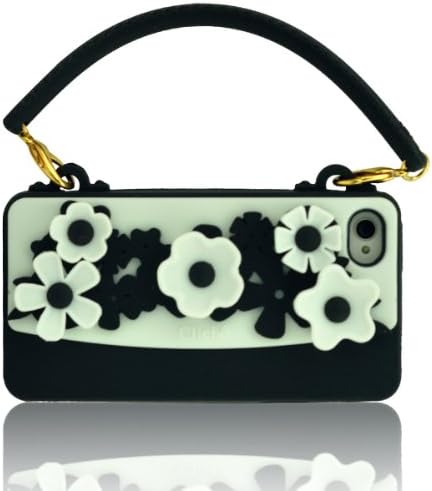 FJX Stylish 3D Romantic Flowers Pattern Handbag Style Soft Silicone Case Cover for Apple Iphone 4/4G/4S (Black)