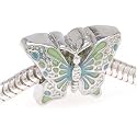 Silver Tone Green And Blue Butterfly Bead - Fits Pandora 16mm (1)