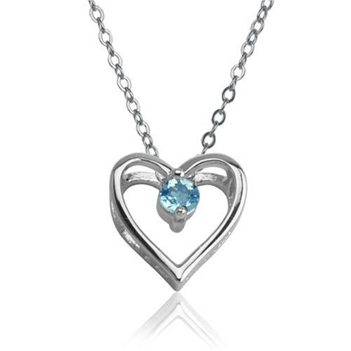 Sterling Silver Blue Topaz Heart Pendant, 18