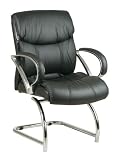 Review Office Star 3285 / Office Star Deluxe Mid Back Leather Visitors Chair with Chrome Finish Sled Base and Padded Arms, Black