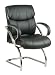 Office Star Deluxe Mid Back Leather Visitors Chair with Chrome Finish Sled Base and Padded Arms, Black