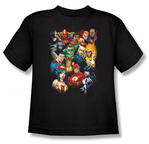  Justice League - The League's All Here Youth T-Shirt In Black