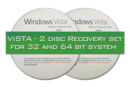 2 DISC COMBO - WINDOWS VISTA SYSTEM RECOVERY DISCS - LIVE BOOT CD 32 / 64BIT DVD. (Both discs work with Home Basic, Home Premium, Business, and Ultimate).