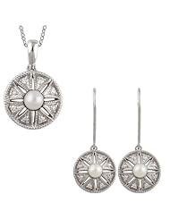 Sterling Silver Freshwater Pearl and Diamond Necklace and Earring Set -- LIFETIME WARRANTY