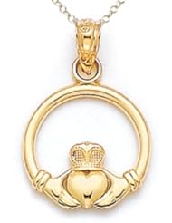 14kt Yellow Gold Small Claddagh Pendant - Chain Included