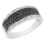 White and Black Diamond Ring 2/3 Carat in 14K White Gold