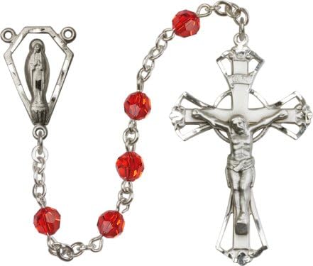 Praying Madonna Ruby Red 6mm Swarovski Crystal Beads Sterling Silver Rosary By Bliss Manufacturing