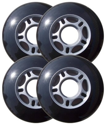 Black / Silver Inline Skate Wheels 76mm 82a 4-Pack