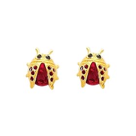 14K Yellow Gold Ladybug CZ Stud Earrings with Screw-Back for Baby & Children