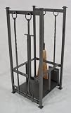Review Aiden's Hearth  / MISSION Fireplace Hearth Woodstove Center : Wood Log & Kindling Bin Holder with Tool Set - VINTAGE IRON