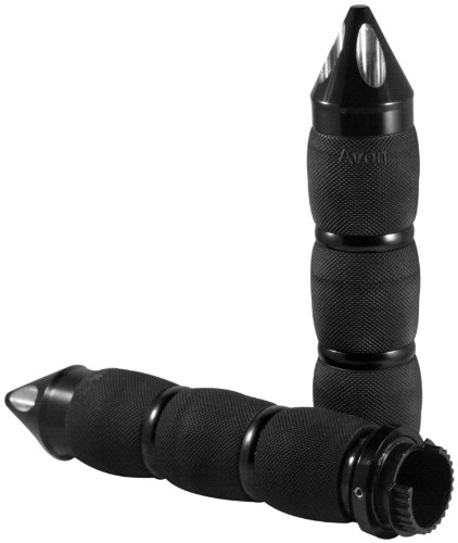 Avon Grips Metric Cruiser Grips with Billet Spiked End Caps And Rings Air Cushioned Spike Black Anodized Black Avon Grips Metric Cruiser Grips with Billet Spiked End Caps And Rings Air Cushioned Spike Black Anodized Black