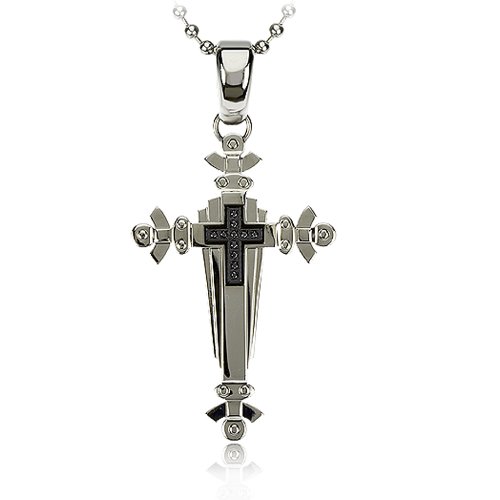 Men’s Black Diamond Cross Necklace in Stainless Steel