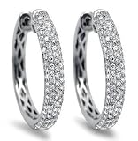 1.30ct Round Diamond Pave Hoop Earrings 10k White Gold