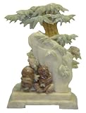 Stone collage sculpture - hand carved - pandas and bamboo