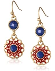 NINE WEST VINTAGE AMERICA "Full Bloom" Worn-Gold Tone Multi-Color Double Drop Earrings