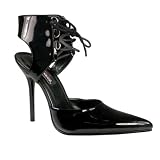 4 1/2 Inch Sexy Black Shoes Stiletto Heel Pointed-Toe Ankle Lace Pump Shoes Black Patent