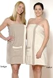 Produkt-Bild: Saunatuch Uni Sarong-Saunakilt f&uuml;r die Dame, Farbe: beige mit Strickerei Wellness, Material: 360g/m&sup2;