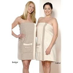 Saunatuch Uni Sarong-Saunakilt f�r die Dame, Farbe: beige mit Strickerei Wellness, Material: 360g/m�