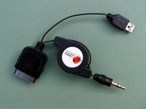 alphasonix 3.5mm iPod Stereo Audio MP3/Aux Input Car Cable (retractable and gold-plated). Covered by 1yr warranty