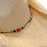 SHADES OF RED BLACK & SILVER BEADED CORD STRAND HATBAND