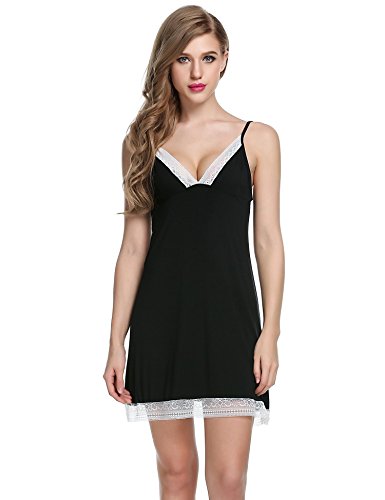Ekouaer Sleepwear Women's Sexy Nightwear Comfort Lace Chemise Slip Lingerie XS-XL
