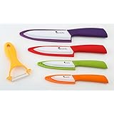 Chef Made Easy Ceramic Knife Set 9 Piece - Kitchen Knives with Case (Knife Sheaths) - Add to Collection of Cutlery Kitchen Utensils - Use As Bread, Vegetable and Chef Knife - (Multi-Color Set)