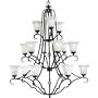 Progress Lighting P4268-84 15-Light 3-Tier Chandelier with Metalwork and Etched Watermark Glass Shades, Espresso