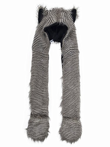 Cartoon Full Animal Hood Hoodie Hat Cap with Paw Mittens Gloves Faux Fur 3 in 1