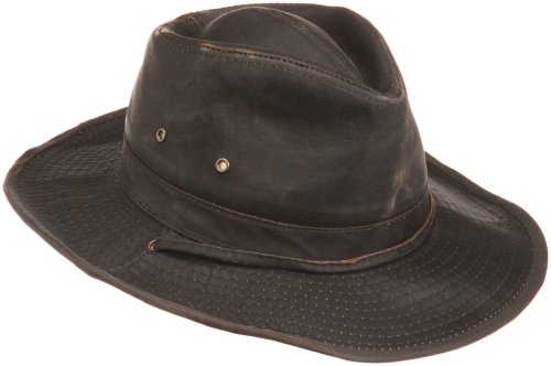 Dorfman Pacific Men's 1 Piece Cotton Weathered Finish Leather Band Binding Hat With Chin Cord
