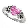 Sterling Silver Marcasite Rings with Pink CZ - Heart - Sizes: 5-9