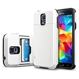 Galaxy S5 ケース SpigenR **IC カード 収納可能** スリム・アーマー CS【カード スライダー】 【ウォレット ケース】 2枚 カード入り 【国内正規品】 (シマリー・ホワイト【SGP10985】)