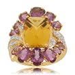 14K Yellow Gold Opera Ring W Citrine Amethyst Diamonds